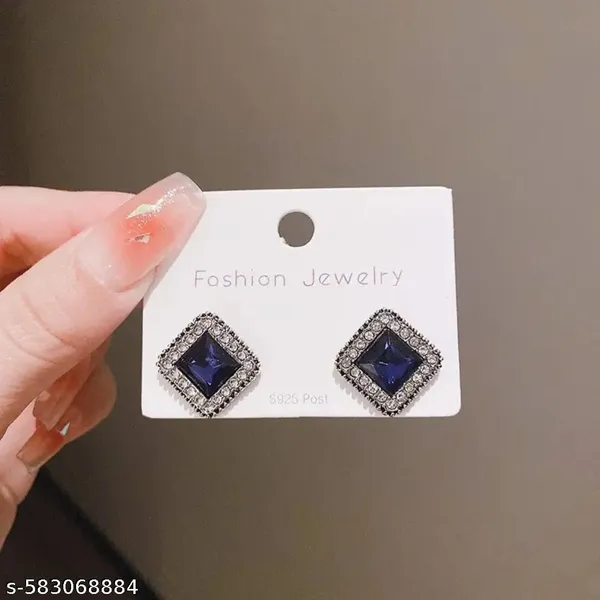 Navy_Blue_Sapphire_Crystal_Stud_Earrings_|_Square_Diamond-Cut_Earrings_With_Silver_Halo_Design_For_Women