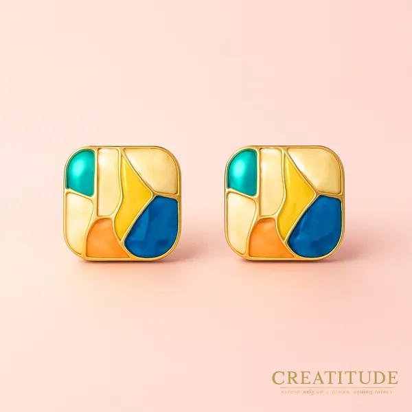 Multicolor_Mosaic_Enamel_Stud_Earrings_|_Artistic_Gold-Tone_Statement_Jewellery_For_Women