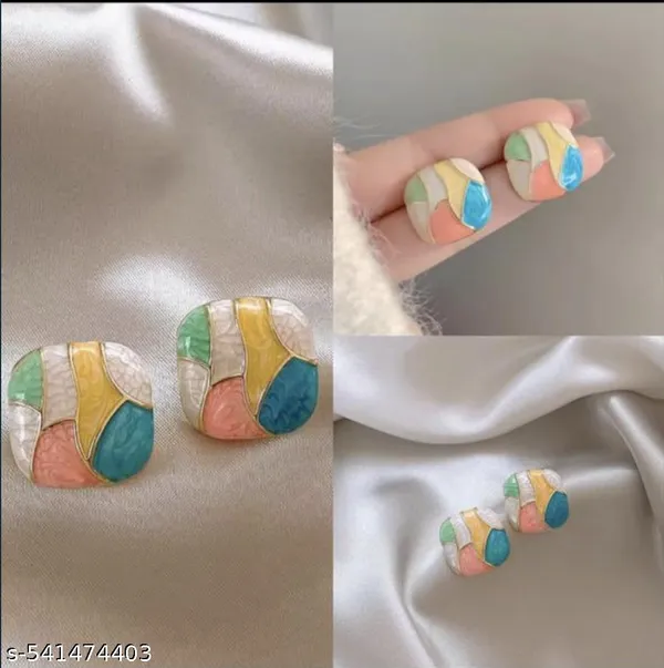 Multicolor_Mosaic_Enamel_Stud_Earrings_|_Artistic_Gold-Tone_Statement_Jewellery_For_Women