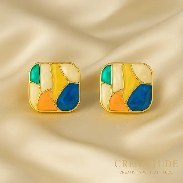 Multicolor_Mosaic_Enamel_Stud_Earrings_|_Artistic_Gold-Tone_Statement_Jewellery_For_Women