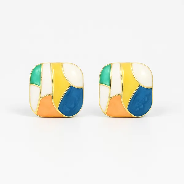 Multicolor_Mosaic_Enamel_Stud_Earrings_|_Artistic_Gold-Tone_Statement_Jewellery_For_Women