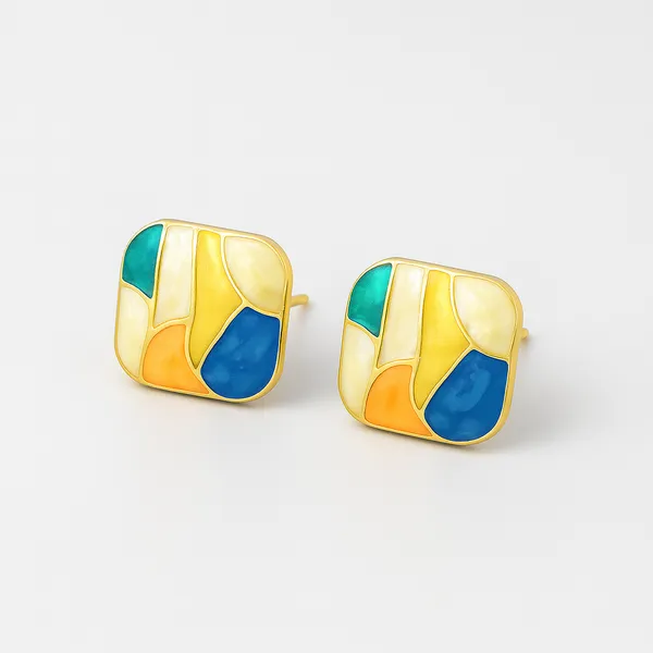 Multicolor_Mosaic_Enamel_Stud_Earrings_|_Artistic_Gold-Tone_Statement_Jewellery_For_Women