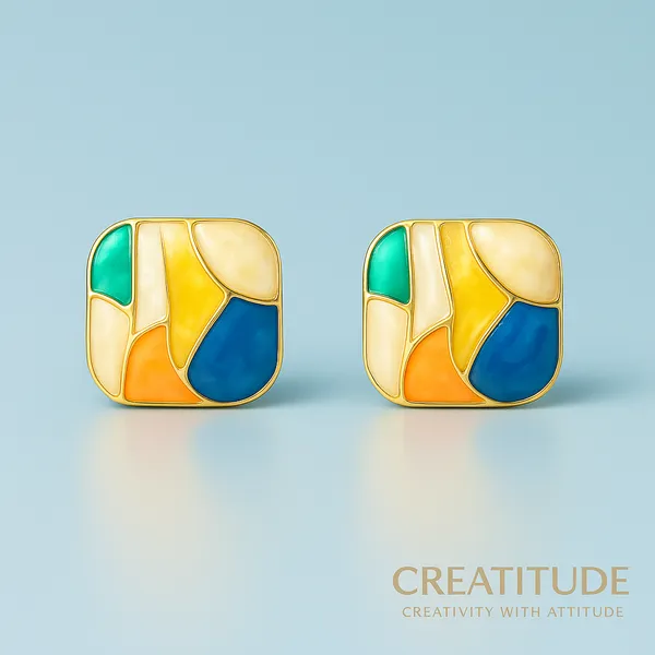 Multicolor_Mosaic_Enamel_Stud_Earrings_|_Artistic_Gold-Tone_Statement_Jewellery_For_Women
