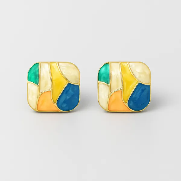 Multicolor_Mosaic_Enamel_Stud_Earrings_|_Artistic_Gold-Tone_Statement_Jewellery_For_Women