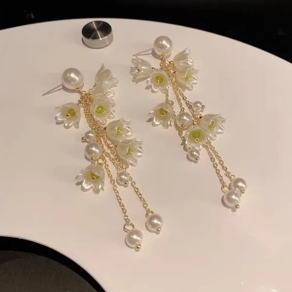 White_Blossom_Pearl_Drop_Earrings_|_Elegant_Floral_Long_Dangle_Earrings_For_Women