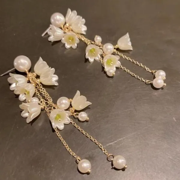 White_Blossom_Pearl_Drop_Earrings_|_Elegant_Floral_Long_Dangle_Earrings_For_Women