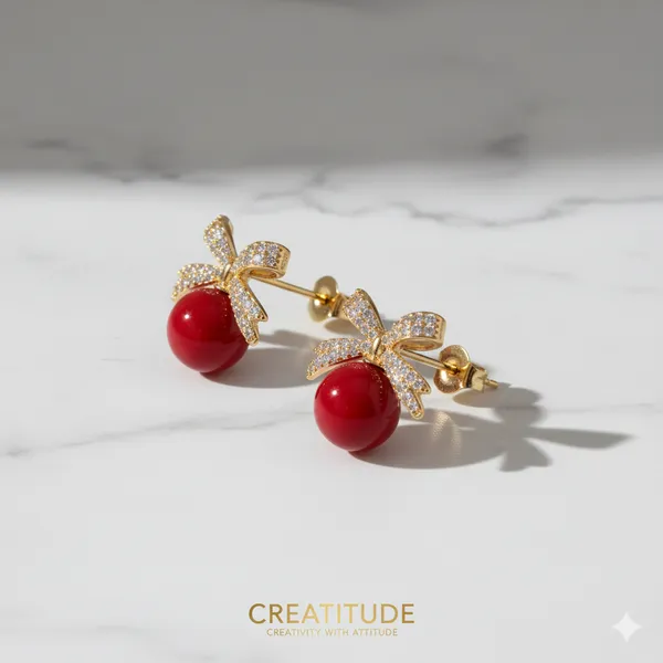 Red_Pearl_Bow_Earrings_|_Elegant_Gold-Plated_Stud_Earrings_With_Cz_Stones_For_Women