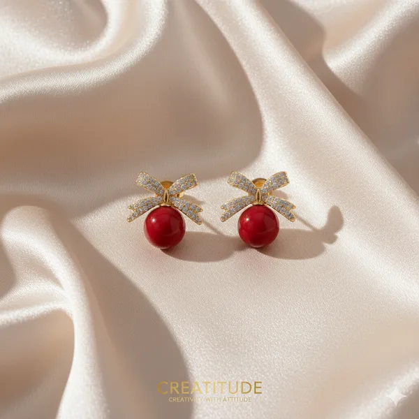 Red_Pearl_Bow_Earrings_|_Elegant_Gold-Plated_Stud_Earrings_With_Cz_Stones_For_Women