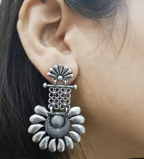 Silver_Oxidized_Floral_Lattice_Earrings_|_Handcrafted_Statement_Jewellery_For_Women