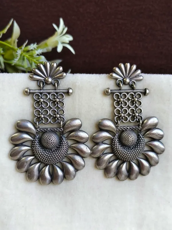 Silver_Oxidized_Floral_Lattice_Earrings_|_Handcrafted_Statement_Jewellery_For_Women