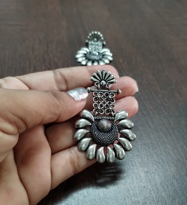 Silver_Oxidized_Floral_Lattice_Earrings_|_Handcrafted_Statement_Jewellery_For_Women