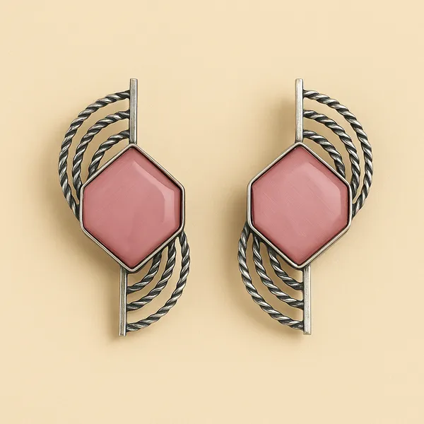 Pink_Oxidized_Hexa_Earrings_|_Modern_Geometric_Charm_For_Women