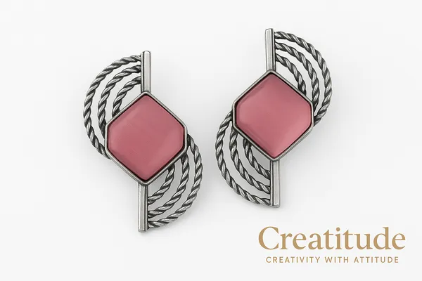 Pink_Oxidized_Hexa_Earrings_|_Modern_Geometric_Charm_For_Women