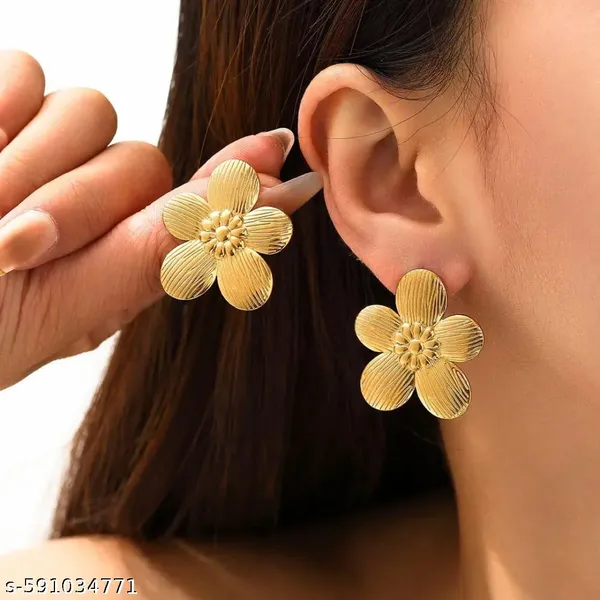 Gold-Plated_Gorgeous_Oversized_Flower_Shape_Earrings_|_Elegant_&_Stylish_Floral_Studs_For_Party,_Office_&_Casual_Wear_For_Women