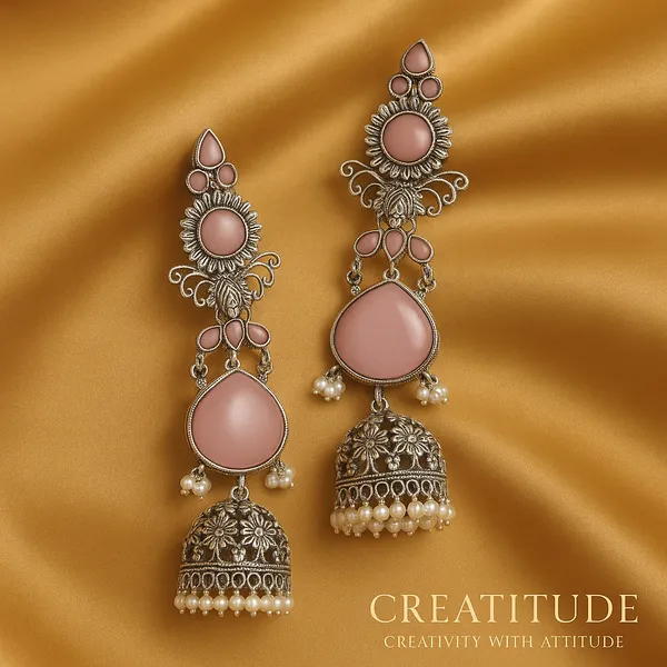 Pink_Oxidized_Floral_Jhumka_Earrings_|_Elegant_Pearl_Drop_Silver-Plated_Dangler_Earrings_For_Women