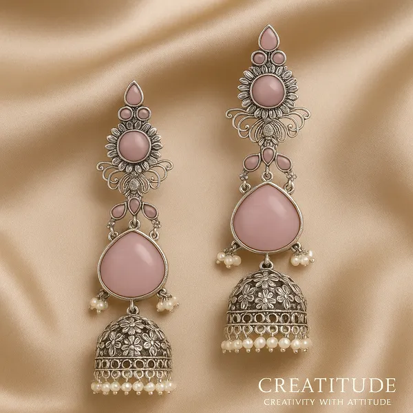 Pink_Oxidized_Floral_Jhumka_Earrings_|_Elegant_Pearl_Drop_Silver-Plated_Dangler_Earrings_For_Women