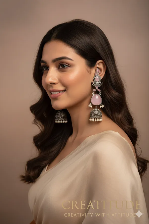 Pink_Oxidized_Floral_Jhumka_Earrings_|_Elegant_Pearl_Drop_Silver-Plated_Dangler_Earrings_For_Women