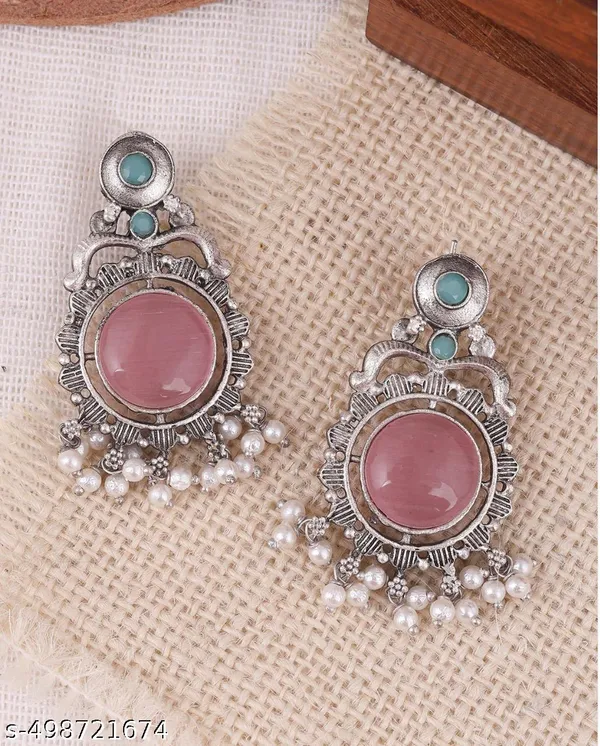 Silver_Pink_&_Green_Oxidized_Pearl_Earrings_|_Handcrafted_Ethnic_Elegance_For_Women