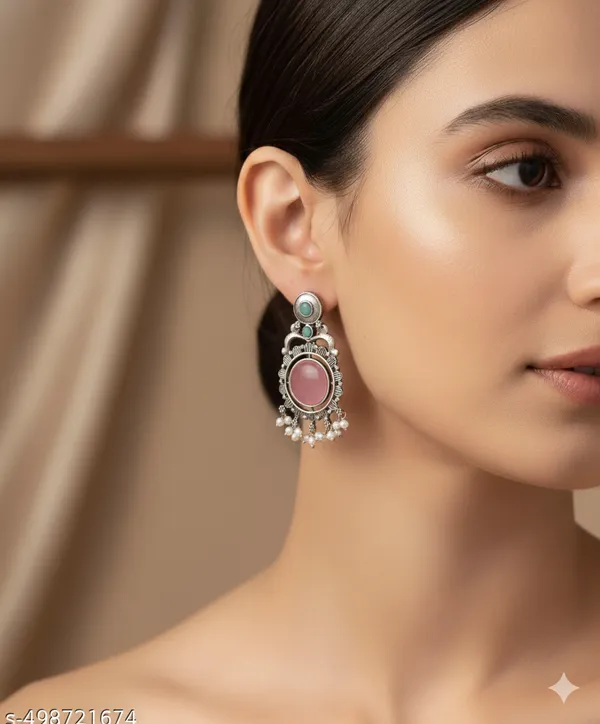 Silver_Pink_&_Green_Oxidized_Pearl_Earrings_|_Handcrafted_Ethnic_Elegance_For_Women