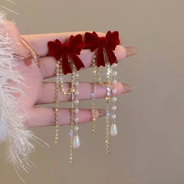 Red_Velvet_Bow_Pearl_Drop_Earrings_|_Luxury_Statement_Earrings_For_Women