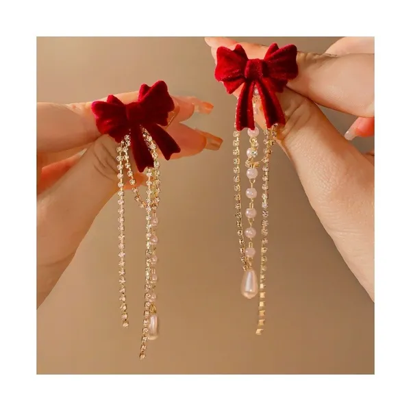 Red_Velvet_Bow_Pearl_Drop_Earrings_|_Luxury_Statement_Earrings_For_Women