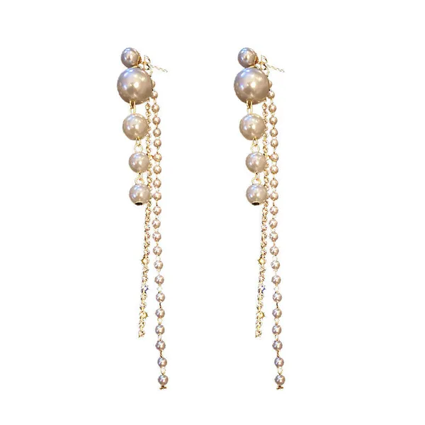 White_Long_Pearl_Tassel_Drop_Earrings_|_Elegant_Gold-Tone_Statement_Earrings_For_Women