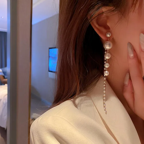 White_Long_Pearl_Tassel_Drop_Earrings_|_Elegant_Gold-Tone_Statement_Earrings_For_Women