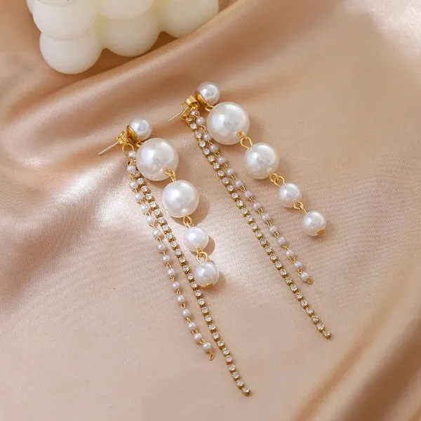 White_Long_Pearl_Tassel_Drop_Earrings_|_Elegant_Gold-Tone_Statement_Earrings_For_Women