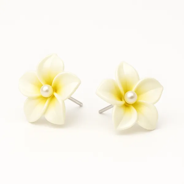 White_&_Yellow_Plumeria_Pearl_Floral_Earrings_|_Elegant_Studs_For_Women