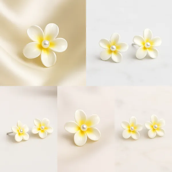 White_&_Yellow_Plumeria_Pearl_Floral_Earrings_|_Elegant_Studs_For_Women