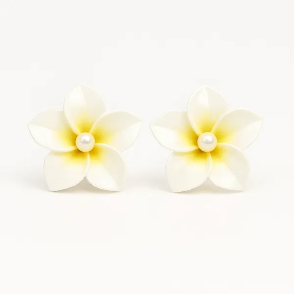 White_&_Yellow_Plumeria_Pearl_Floral_Earrings_|_Elegant_Studs_For_Women