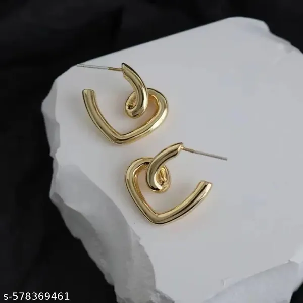 Gold_Glossy_Heart_Loop_Earrings_|_Minimal_Abstract_Hoop_Earrings_For_Women