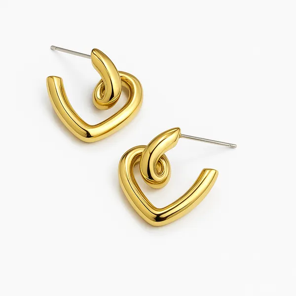 Gold_Glossy_Heart_Loop_Earrings_|_Minimal_Abstract_Hoop_Earrings_For_Women