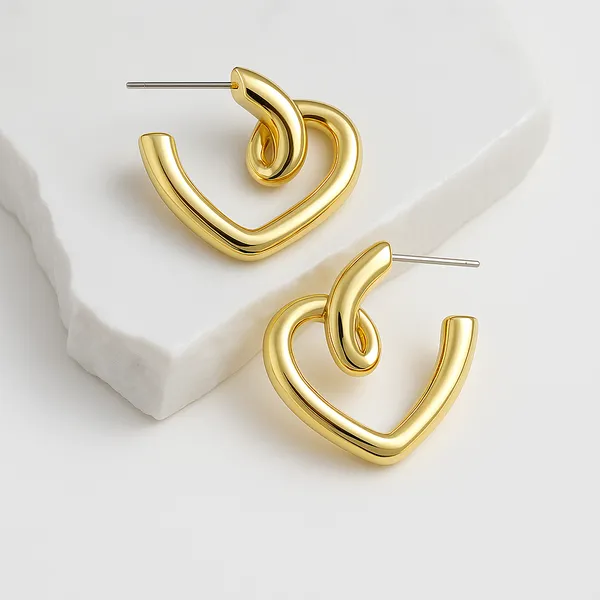 Gold_Glossy_Heart_Loop_Earrings_|_Minimal_Abstract_Hoop_Earrings_For_Women