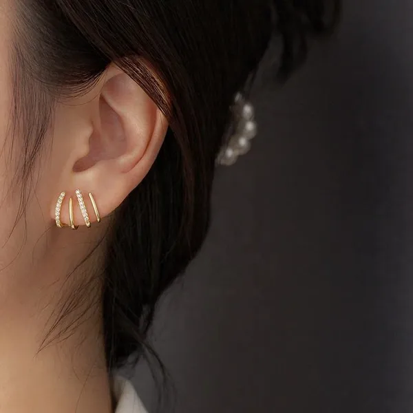 Gold_Triple_Loop_Earrings_|_Crystal-Studded_Modern_Hoop_Studs_For_Women