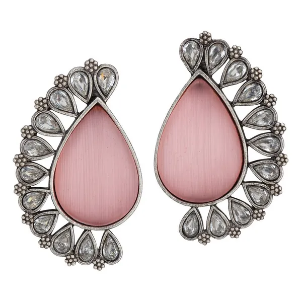 Silver_Pink_Oxidized_Crystal_Earrings_|_Teardrop_Statement_Elegance_For_Women