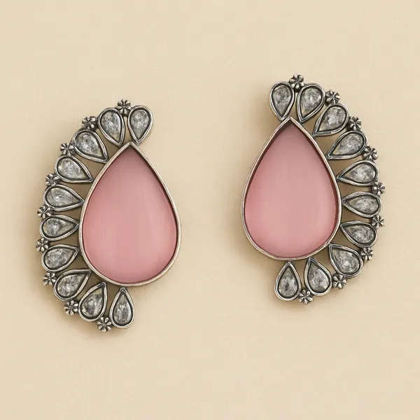 Silver_Pink_Oxidized_Crystal_Earrings_|_Teardrop_Statement_Elegance_For_Women