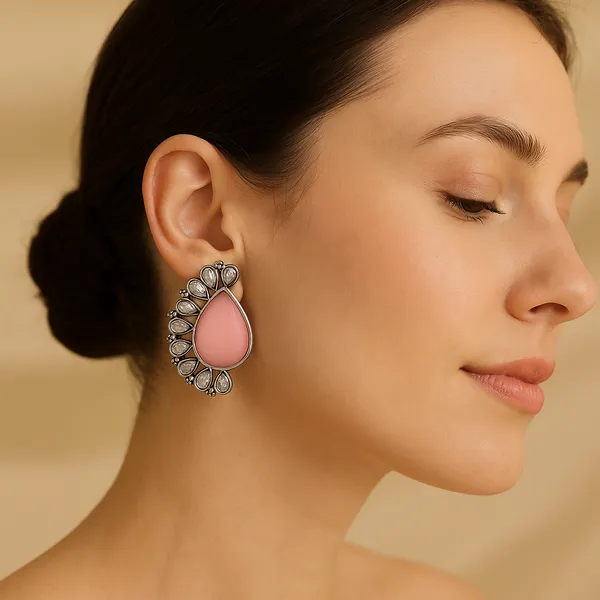 Silver_Pink_Oxidized_Crystal_Earrings_|_Teardrop_Statement_Elegance_For_Women