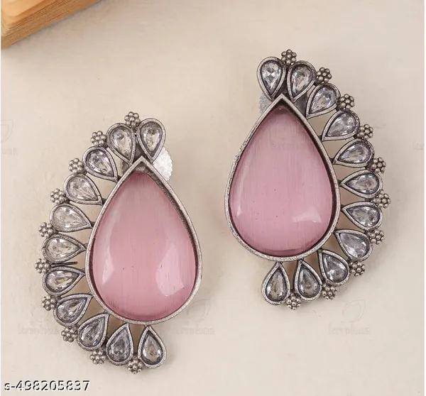 Silver_Pink_Oxidized_Crystal_Earrings_|_Teardrop_Statement_Elegance_For_Women