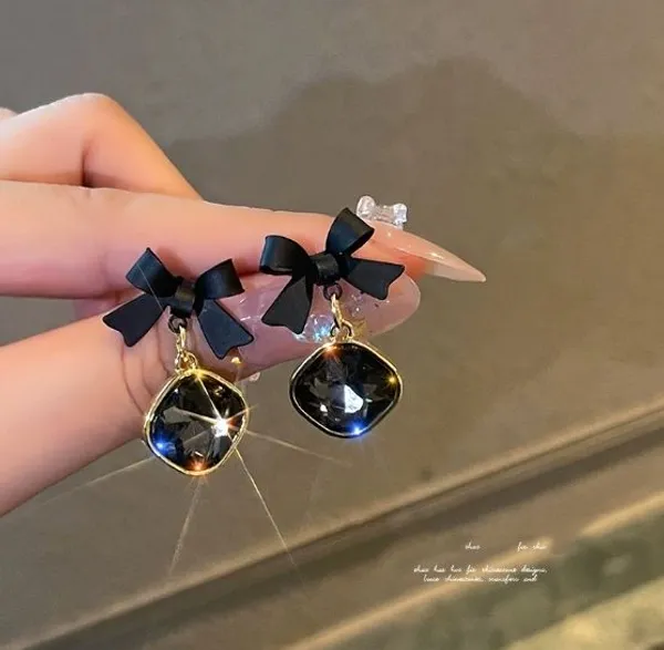 Black_Bow_Crystal_Drop_Earrings_|_Elegant_Gold-Tone_Statement_Jewellery_For_Women