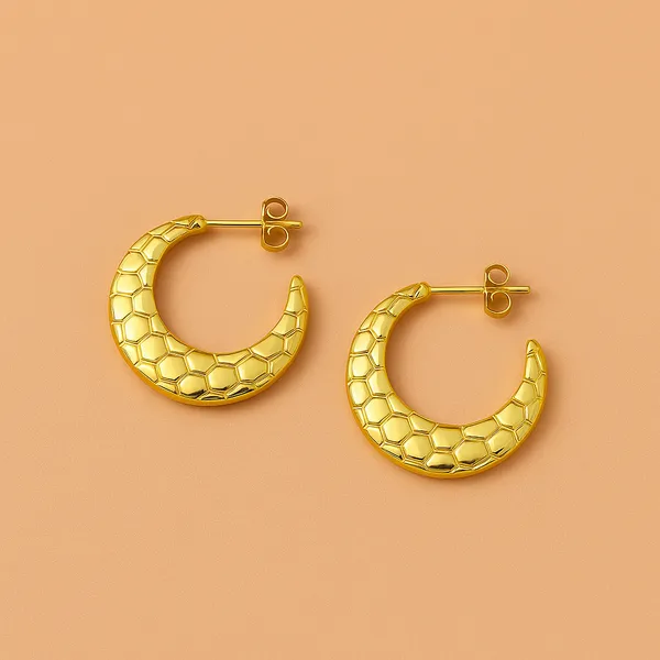 Gold_Honeycomb_Crescent_Earrings_|_Textured_Hoop_Statement_Jewellery_For_Women