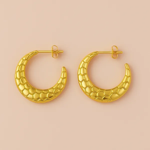 Gold_Honeycomb_Crescent_Earrings_|_Textured_Hoop_Statement_Jewellery_For_Women