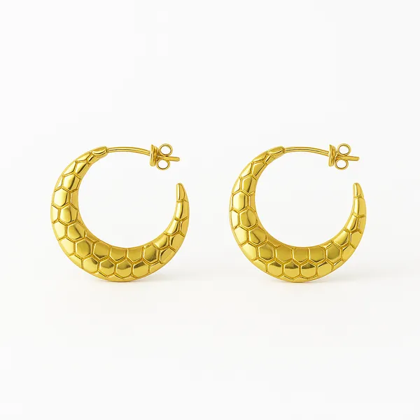 Gold_Honeycomb_Crescent_Earrings_|_Textured_Hoop_Statement_Jewellery_For_Women