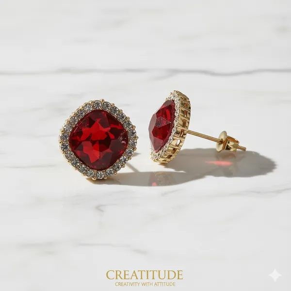 Royal_Red_Crystal_Stud_Earrings_|_Gold-Plated_Round_Cz_Border_Earrings_For_Women