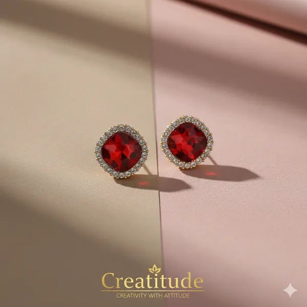 Royal_Red_Crystal_Stud_Earrings_|_Gold-Plated_Round_Cz_Border_Earrings_For_Women