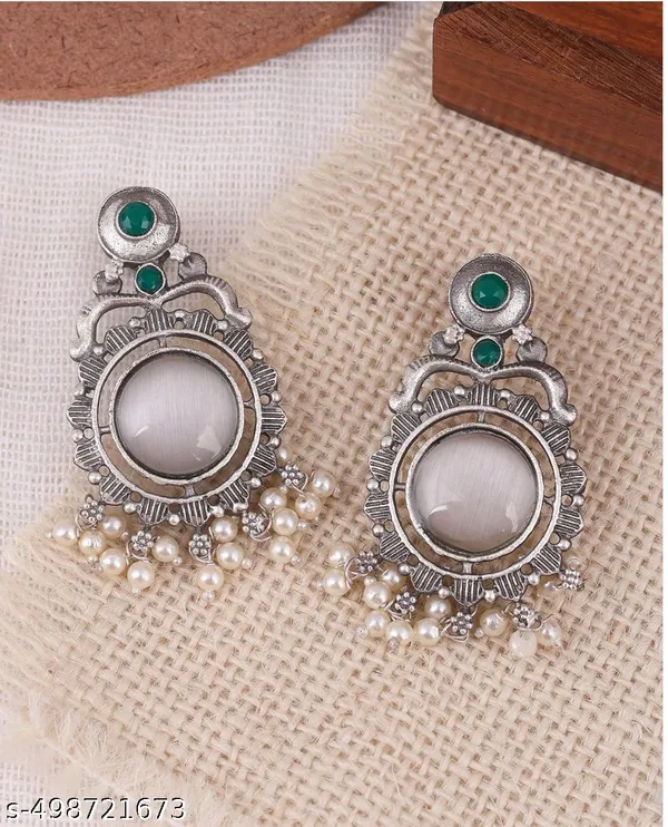 Silver_White_&_Green_Oxidized_Pearl_Earrings_|_Handcrafted_Vintage_Charm_For_Women