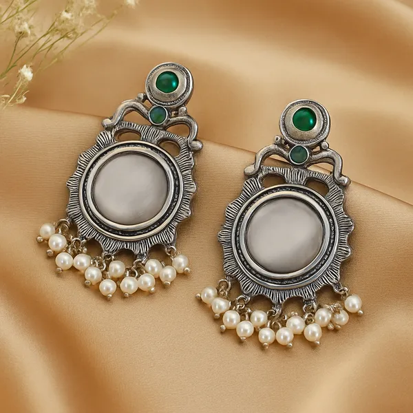 Silver_White_&_Green_Oxidized_Pearl_Earrings_|_Handcrafted_Vintage_Charm_For_Women