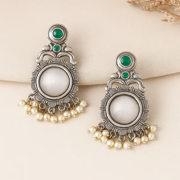Silver_White_&_Green_Oxidized_Pearl_Earrings_|_Handcrafted_Vintage_Charm_For_Women