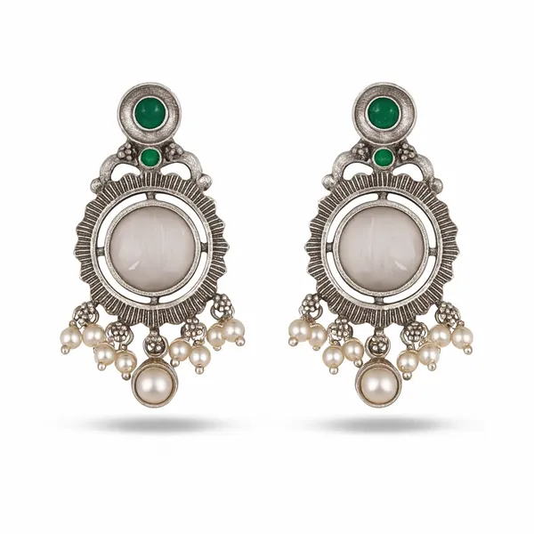 Silver_White_&_Green_Oxidized_Pearl_Earrings_|_Handcrafted_Vintage_Charm_For_Women
