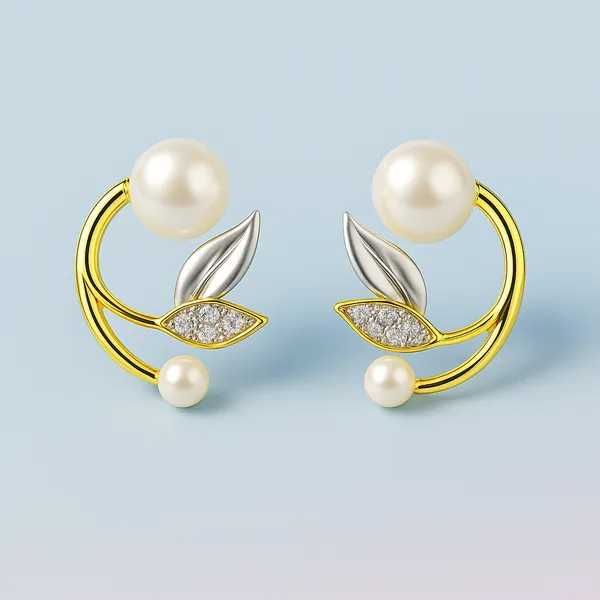 Gold_Pearl_&_Leaf_Earrings_|_Elegant_Dual-Tone_Crystal_Accent_Jewellery_For_Women